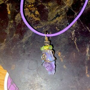 Amethyst with Moldavite and peridot